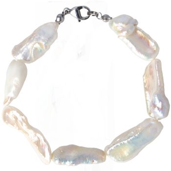   Biwa, fehér, hosszában fúrt tenyésztett gyöngy karkötő, 7x20 mm