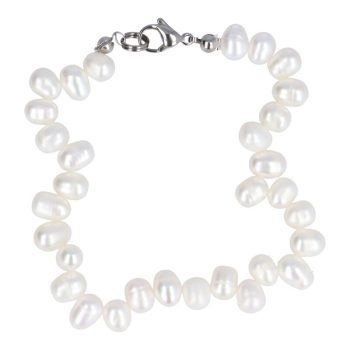   Cikk-cakk, potátó, fehér tenyésztett gyöngy karkötő, 5-6 mm