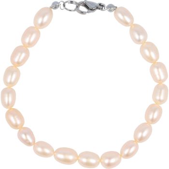   Rizsszemű, barack színű, tenyésztett gyöngy karkötő, 7-8 mm