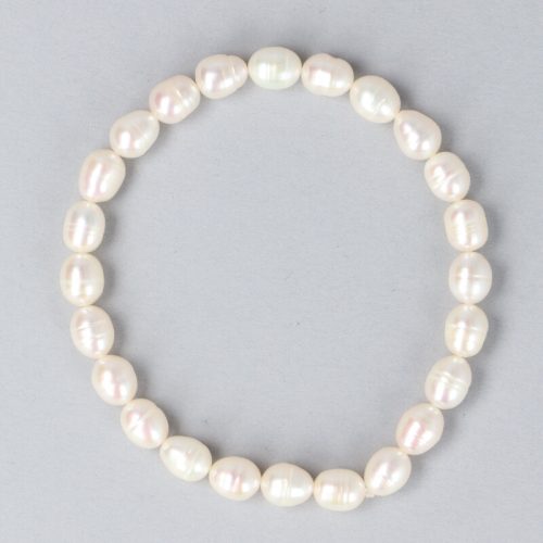 Rizsszemű, fehér tenyésztett gyöngy karkötő, 6-6,5 mm
