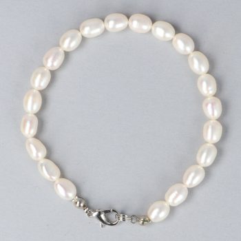   Rizsszemű, fehér tenyésztett gyöngy karkötő, 6-6,5 mm (AA)