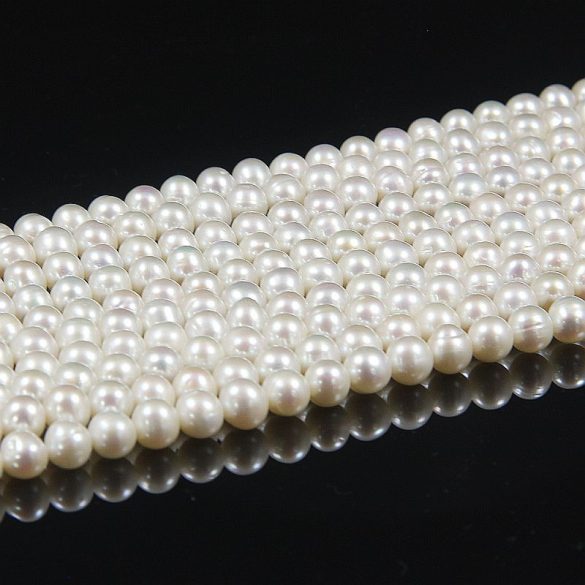 Potátó, fehér tenyésztett gyöngy alapanyagszál, 6,5-7 mm, kb. 40 cm (AA)
