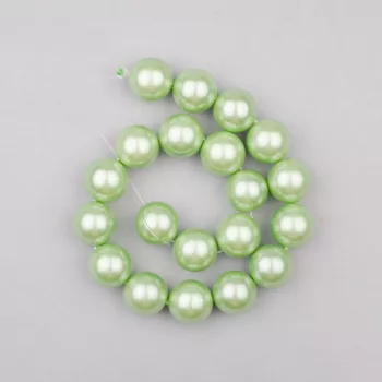 Shell pearl alapanyagszál, zöld, golyós, 10 mm, 38 cm
