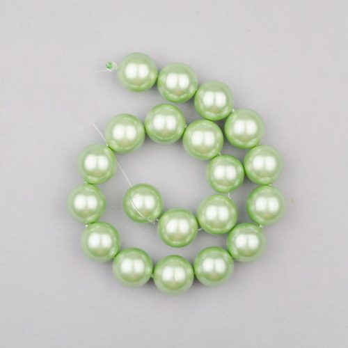 Shell pearl alapanyagszál, zöld, golyós, 10 mm, 38 cm