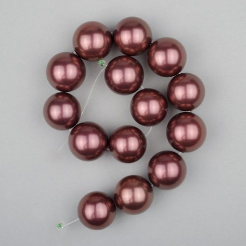 Shell pearl alapanyagszál, sötétlila, golyós, 14 mm, 19 cm