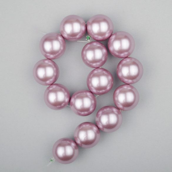Shell pearl alapanyagszál, világoslila, golyós, 14 mm, 19 cm