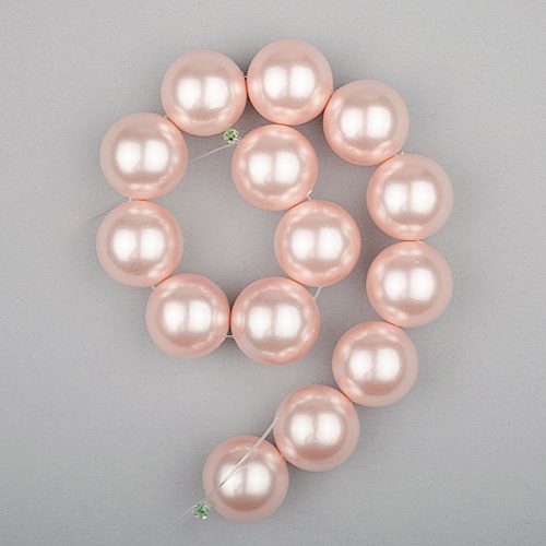 Shell pearl alapanyagszál, rózsaszín, golyós, 14 mm, 19 cm