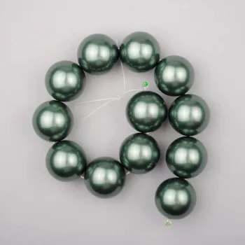 Shell pearl alapanyagszál, olajzöld, golyós, 16 mm, 19 cm
