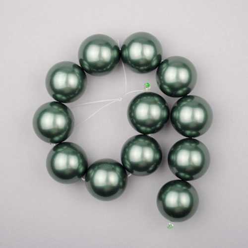 Shell pearl alapanyagszál, olajzöld, golyós, 16 mm, 19 cm