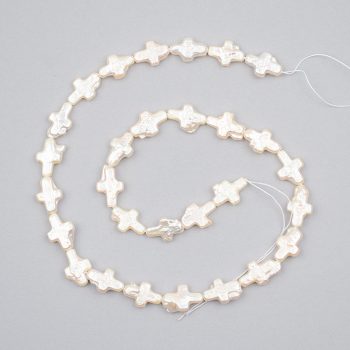   Kereszt alakú tenyésztett gyöngy alapanyagszál, kb. 14 mm, fehér, kb. 40 cm