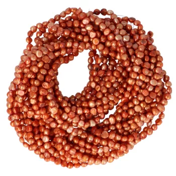   Potátó, színezett tenyésztett gyöngy alapanyagszál, 4-5 mm, téglavörös, kb. 40 cm