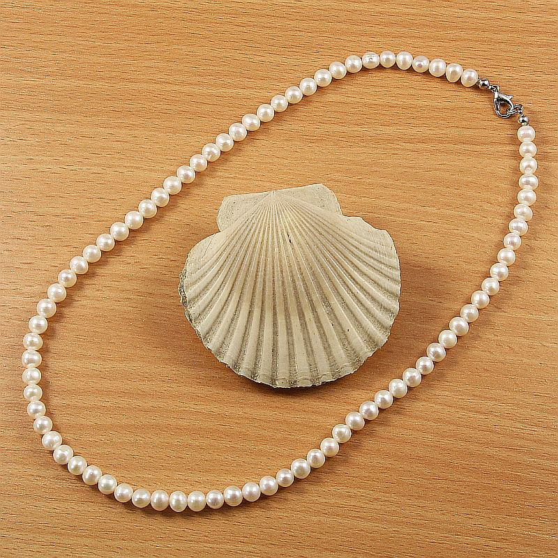 Potátó, fehér tenyésztett gyöngy nyaklánc, 5,5-6 mm, 45 cm (AA)