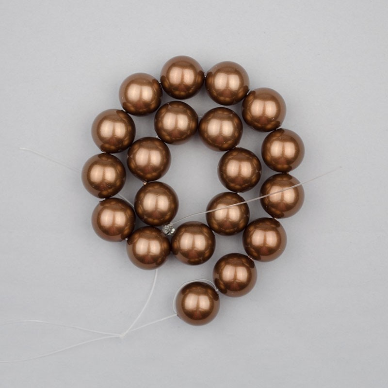 Shell pearl alapanyagszál, sötétbarna, golyós, 10 mm, 19 cm