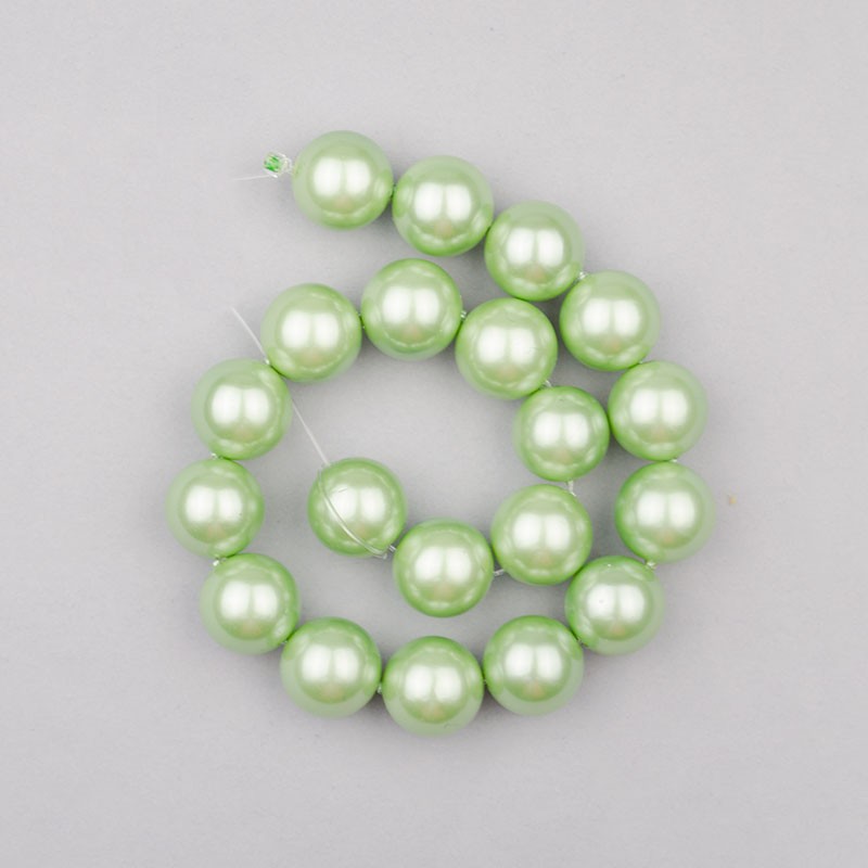 Shell pearl alapanyagszál, zöld, golyós, 10 mm, 19 cm